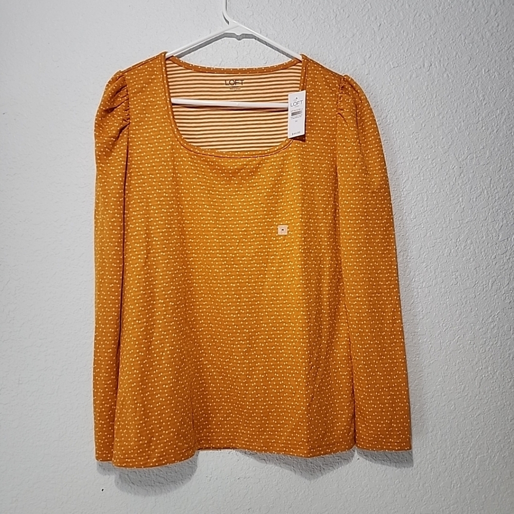 Loft Outlet Orange Polka Dot Puffed Sleeve Blouse Women’s Medium